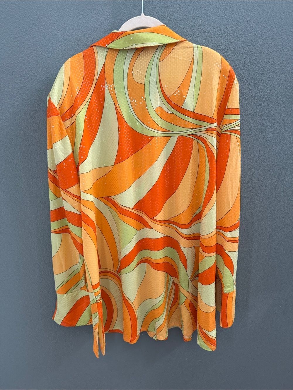 Vintage 70’s Sole Dior Studio 1X Swirl Print Button-Up Top Jacket Sparkle Sequin - Picture 5 of 15